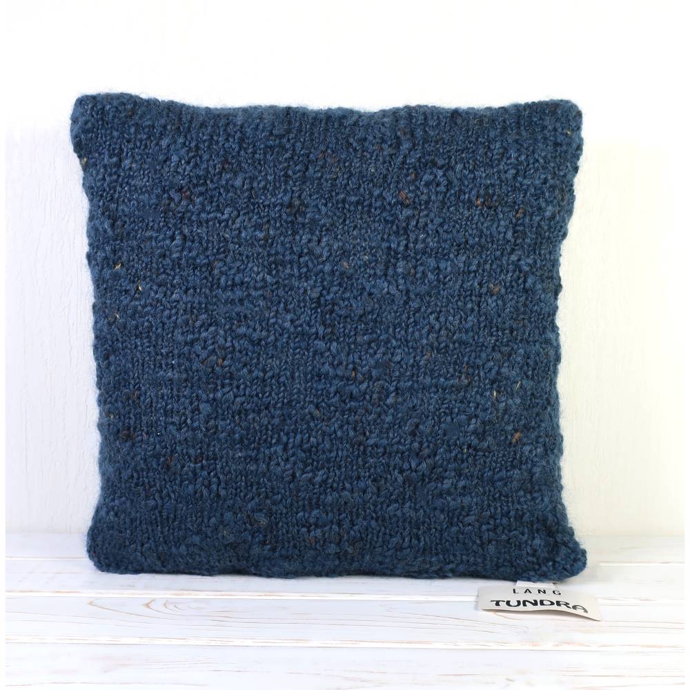 Kissenhülle aus weicher Wolle in Dunkelblau – gestrickt, quadratisch, ca. 35 x 35 cm, Sofakissen