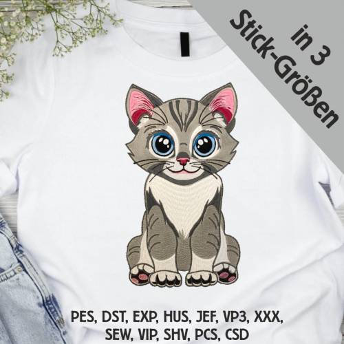 Stickdatei Applikation Katze Morle in 3 Größen, Maschinenstickerei, Stickmuster mit Tiermotiv