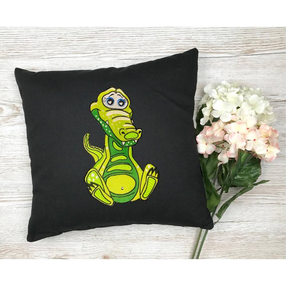 Stickdatei Applikation Kroko Krokolino in 3 Größen, Maschinenstickerei, Stickmuster mit Tiermotiv Bild 4