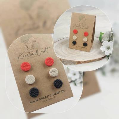 Ohrstecker „Rund“ 3er-Set (aus hypoallergenem Edelstahl, Nickelfrei) Rot Beige Schwarz