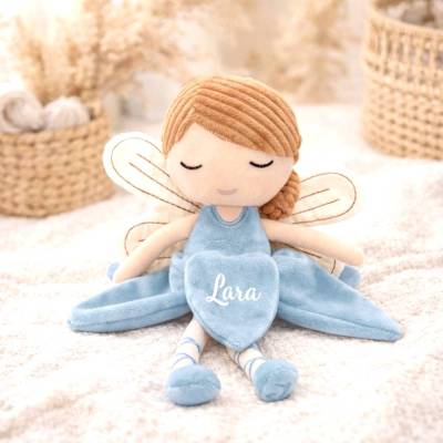 Kuscheltier Fee mit Name Personalisiert / Altrosa oder Hellgrün, personalisiertes Stofftier, 1 Geburtstag,Geburt,Taufe