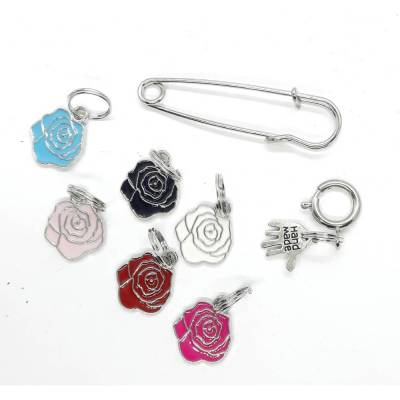 Maschenmarkierer Rosen – 6-teiliges Set, bunte Emaille-Anhänger, Stilllege Nadel, ideal für Socken und Top-Down Pullis