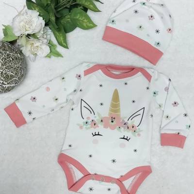 Baby Set 2-teilig “Einhorn” Baby Body inkl. Mütze Größe 62/68