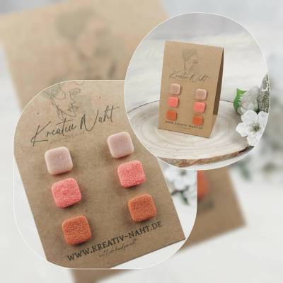Ohrstecker „Quadrat“ 3er-Set (aus hypoallergenem Edelstahl, Nickelfrei) Rosa Koralle Rost
