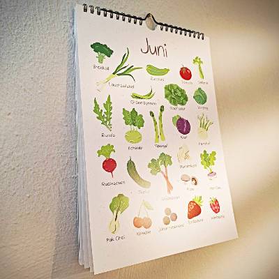 Saisonkalender A4 – Regionales Obst & Gemüse aus Deutschland und der Schweiz, wiederverwendbar, Küchen-Wandkalender