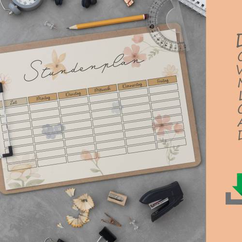 Stundenplan Flowers für Schüler, Lehrer und Studenten zum Ausdrucken o. Digital für Goodnotes I A4 Format I PDF Datei I