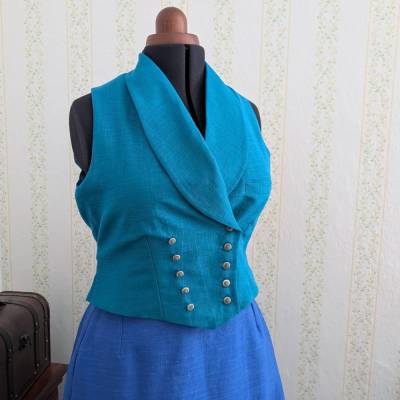 Zweireihige Damenweste aus Leinen im Belle Epoche Stil – maßgefertigt, viele Farben