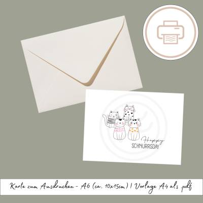 Happy Schnurrsday, lustige Geburtstagskarte zum Ausdrucken, druckbares Last Minute Geschenk | Druckvorlage, Karte Katze