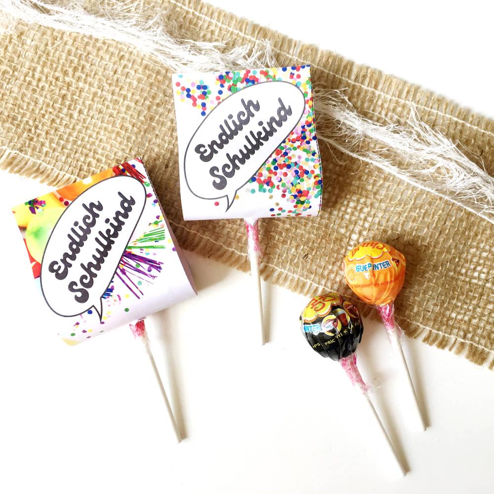 Druckvorlage Endlich Schulkind, Geschenk Einschulung, 1. Klasse, Lolly, Erstklässler, Schultüte, Schulanfang Bild 1