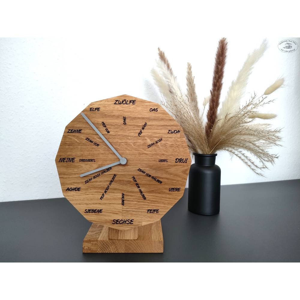 schwäbische Uhr aus Eichenholz mit Standfuß, 20 cm Bild 2