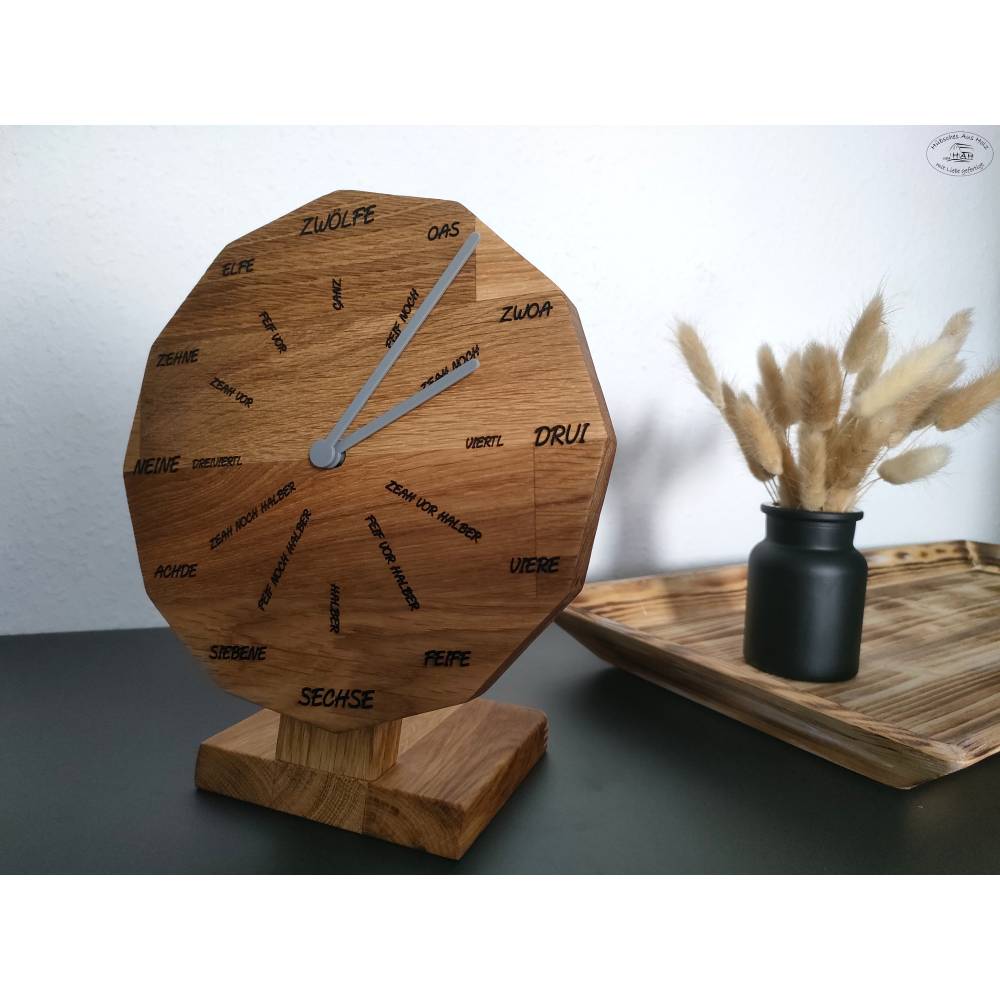 schwäbische Uhr aus Eichenholz mit Standfuß, 20 cm Bild 4