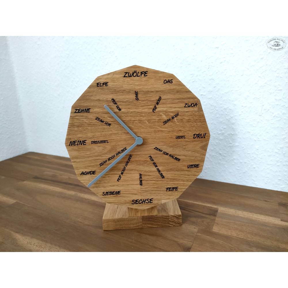 schwäbische Uhr aus Eichenholz mit Standfuß, 20 cm Bild 6