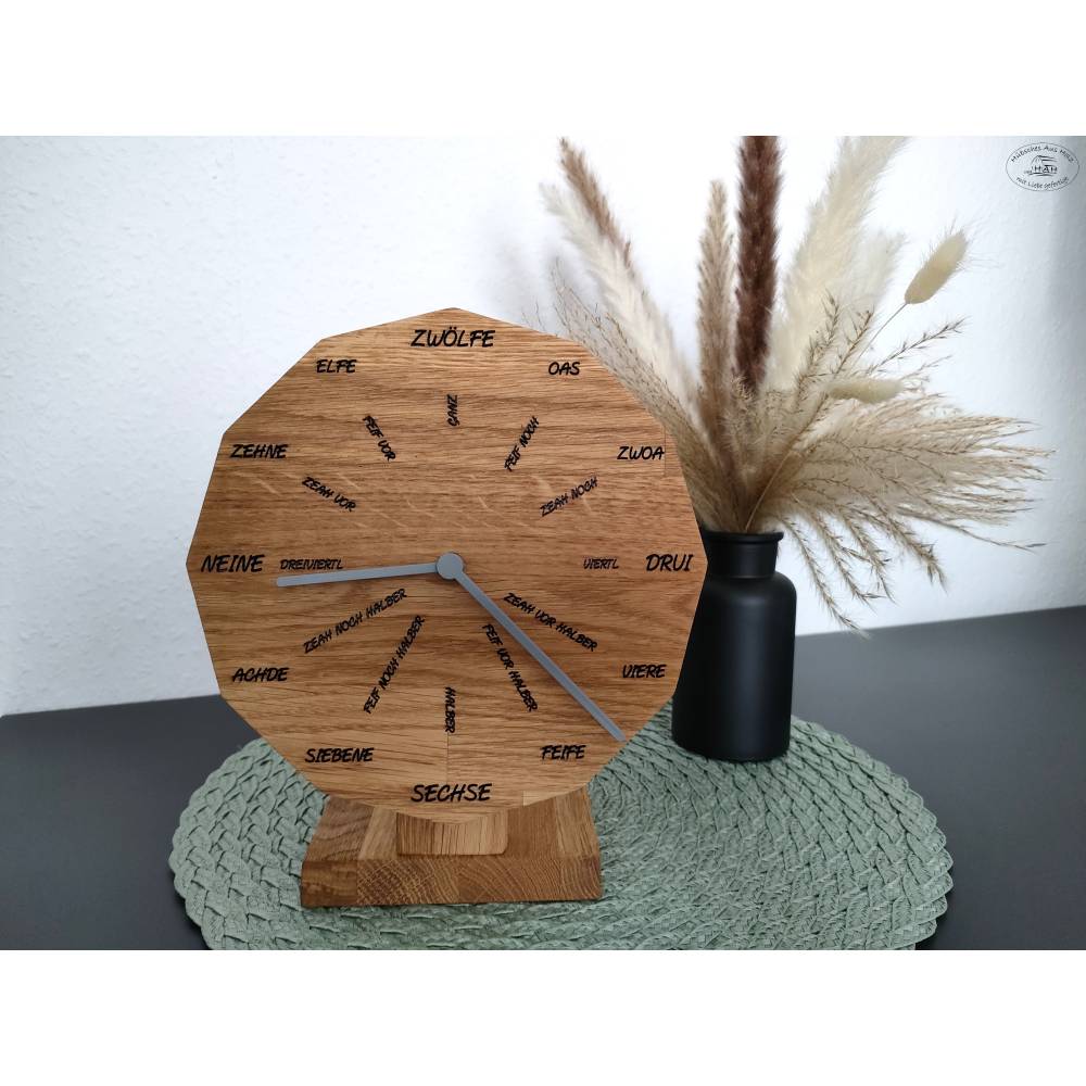 schwäbische Uhr aus Eichenholz mit Standfuß, 20 cm Bild 7