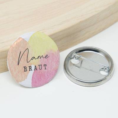 10 personalisierte Hochzeit JGA Button, Stil 01 | runde 32mm Namen Button | Junggesellenabschied Namensbutton