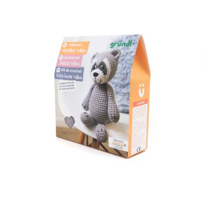 Gründl Häkelset Waschbär Wilma 15cm 6 Teile Kreativset Häkeln Nähen Nähset Bastelset 