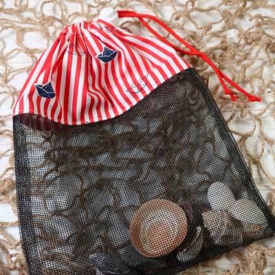Sammelbeutel für unterwegs - Muscheltasche hilft am Strand beim Sammeln von Bernstein Muscheln Glas etc.