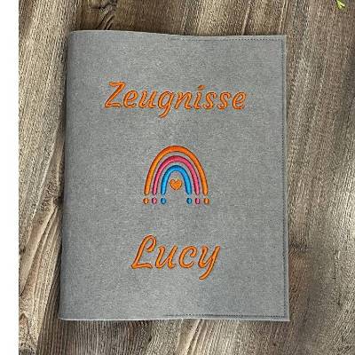Personalisierte Zeugnis Mappe mit Regenbogen Motiv - viele Farbdesigns möglich Junge oder Mädchen