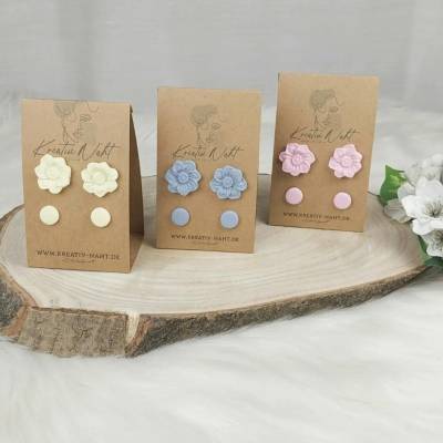 Ohrstecker „Blumen / Rund “ 2er-Set (aus hypoallergenem Edelstahl, Nickelfrei) verschiede Farben