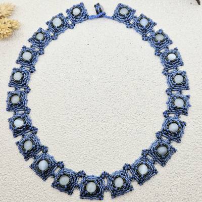 Halskette Vierecke | blau | 41cm | metallfrei | Handarbeit | Geschenk