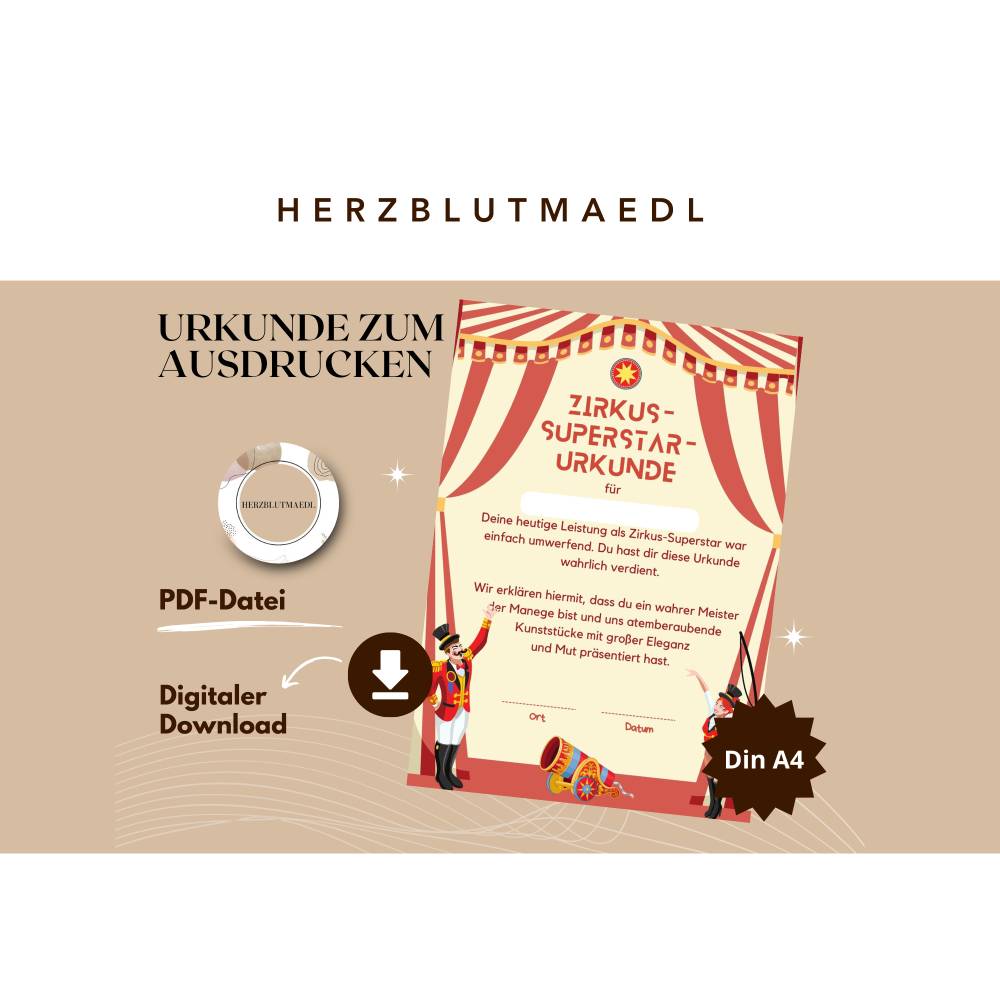 Personalisierte Zirkus-Urkunde für Kinder – Das perfekte Mitgebsel für Kindergeburtstage & Zirkusfeste Bild 1