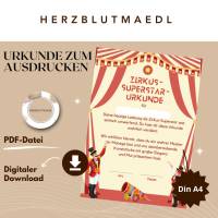 Personalisierte Zirkus-Urkunde für Kinder – Das perfekte Mitgebsel für Kindergeburtstage & Zirkusfeste