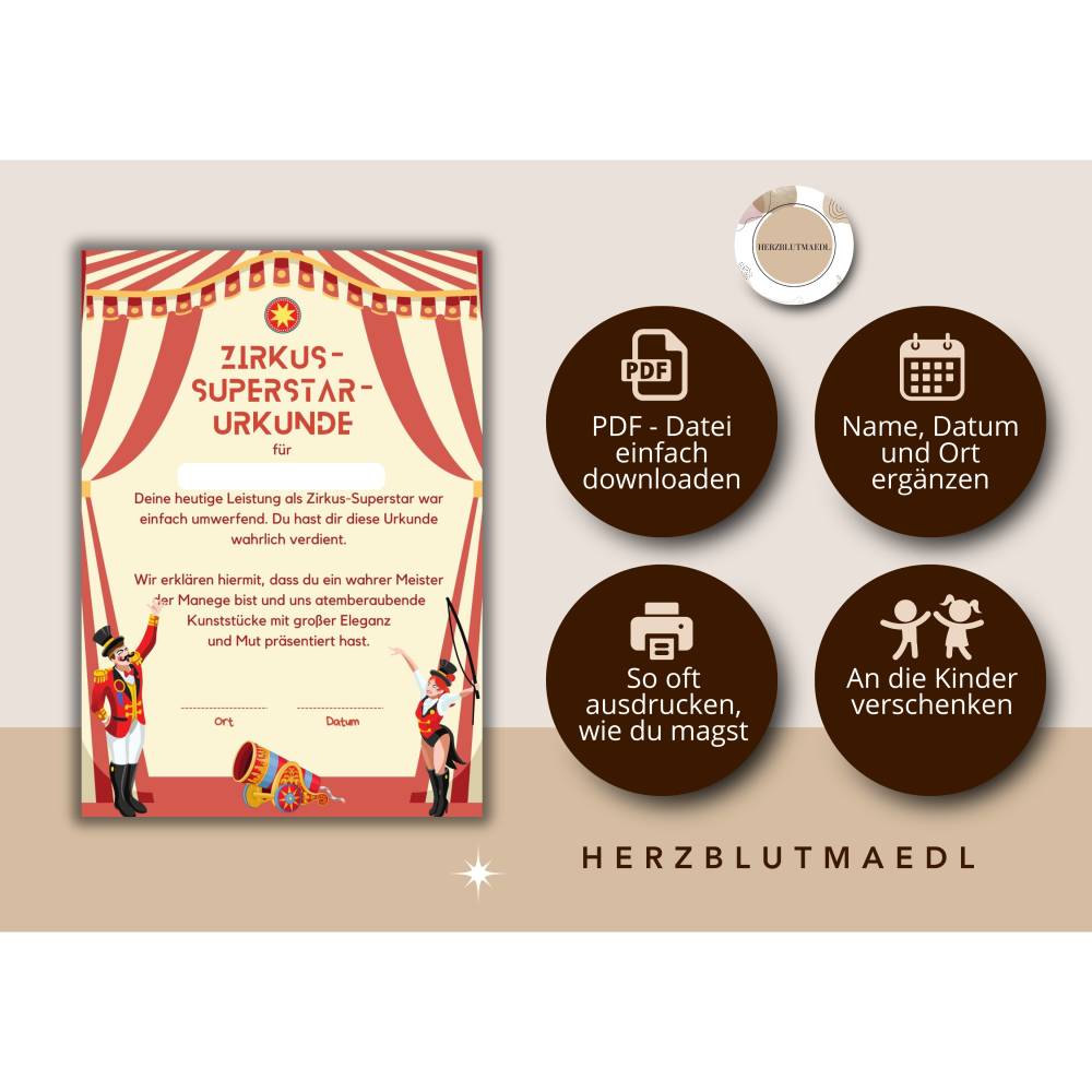 Personalisierte Zirkus-Urkunde für Kinder – Das perfekte Mitgebsel für Kindergeburtstage & Zirkusfeste Bild 2