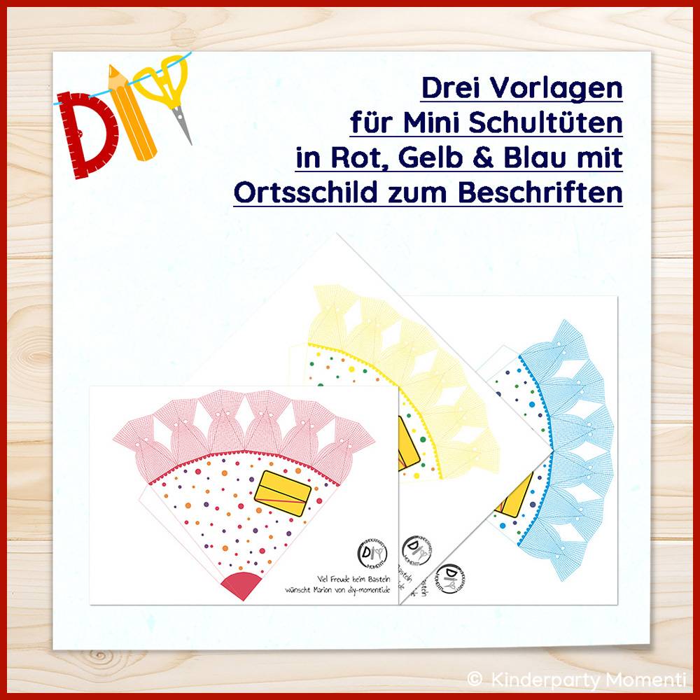 Drei Bastelvorlagen für Schultüten mit individuellem mit Ortsschild-Design Bild 6