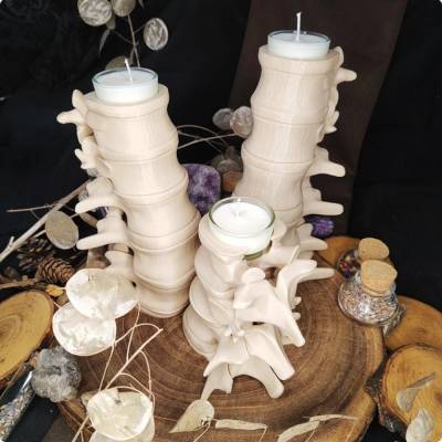  Teelichthalter Wirbelsäule Halloween Rohling knochenfarben aus Filament unbearbeitet