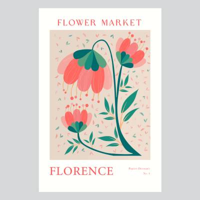 Blumen Poster Flower Market Florenz – Bunte Wanddeko im Matisse-Stil, Boho & Vintage Botanik Kunst