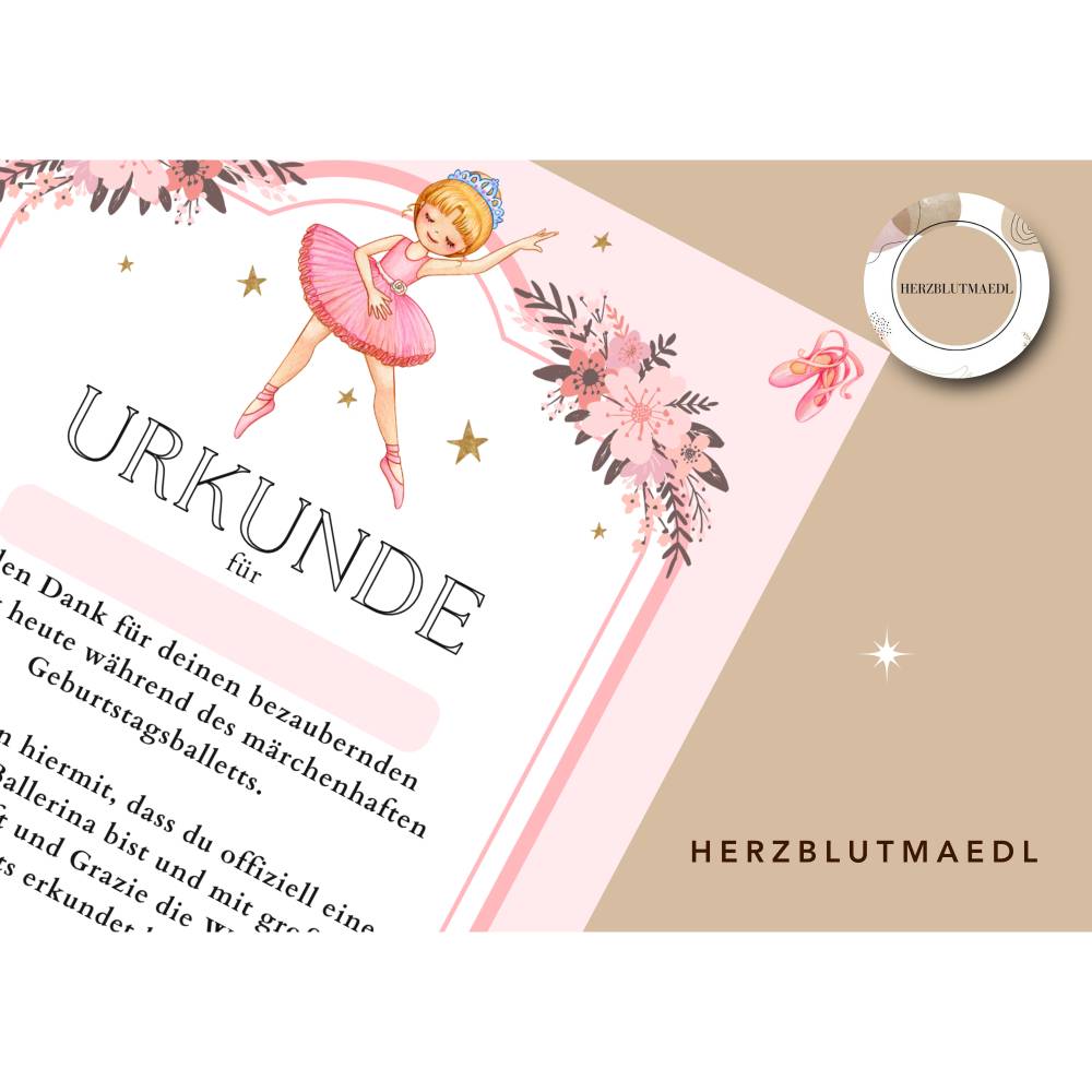 Ballett / Ballerina Kindergeburtstagsurkunde – Liebevolles Geschenk für kleine Tänzerinnen Bild 4