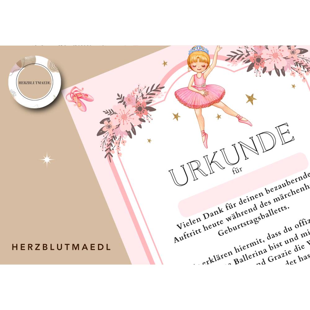 Ballett / Ballerina Kindergeburtstagsurkunde – Liebevolles Geschenk für kleine Tänzerinnen Bild 5