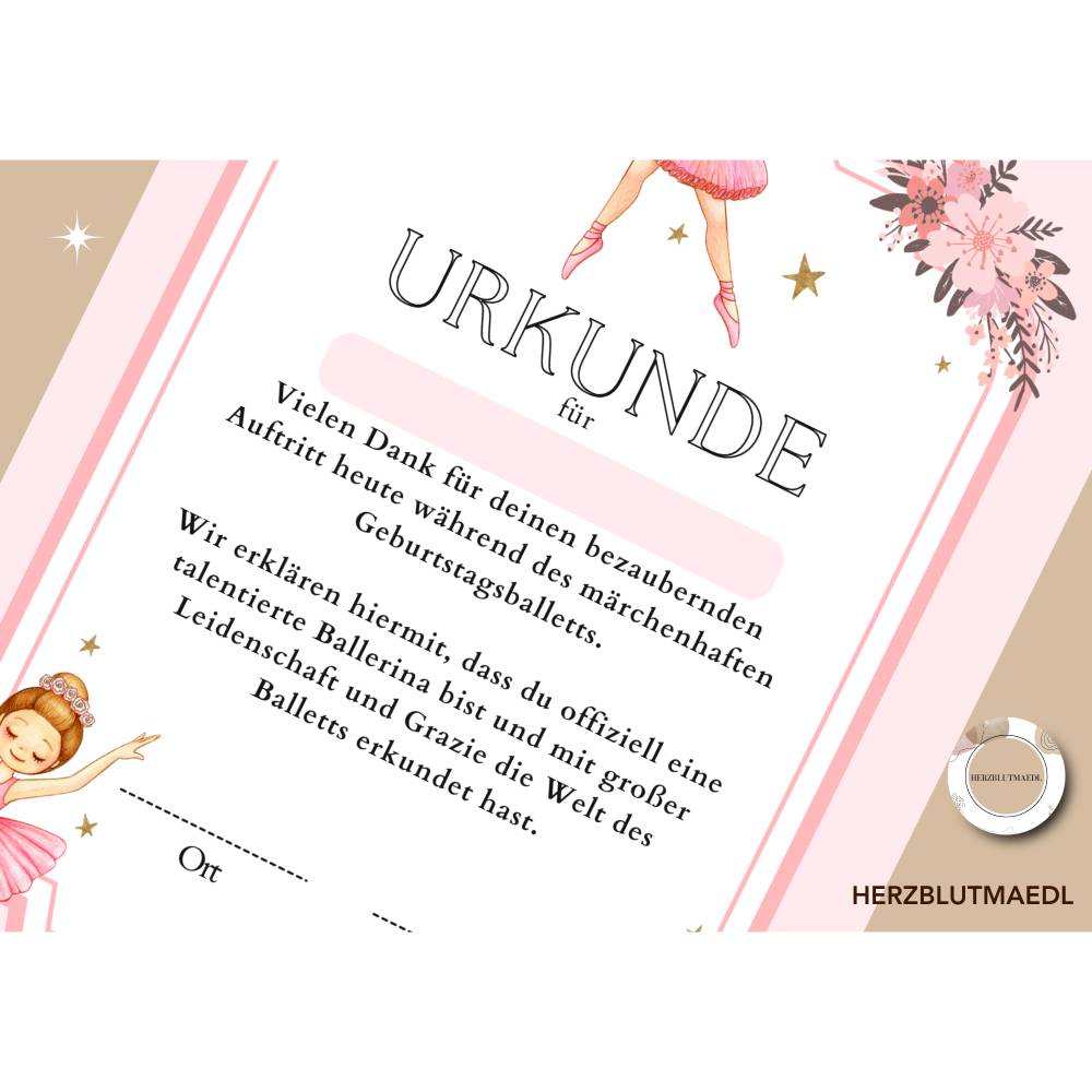 Ballett / Ballerina Kindergeburtstagsurkunde – Liebevolles Geschenk für kleine Tänzerinnen Bild 6