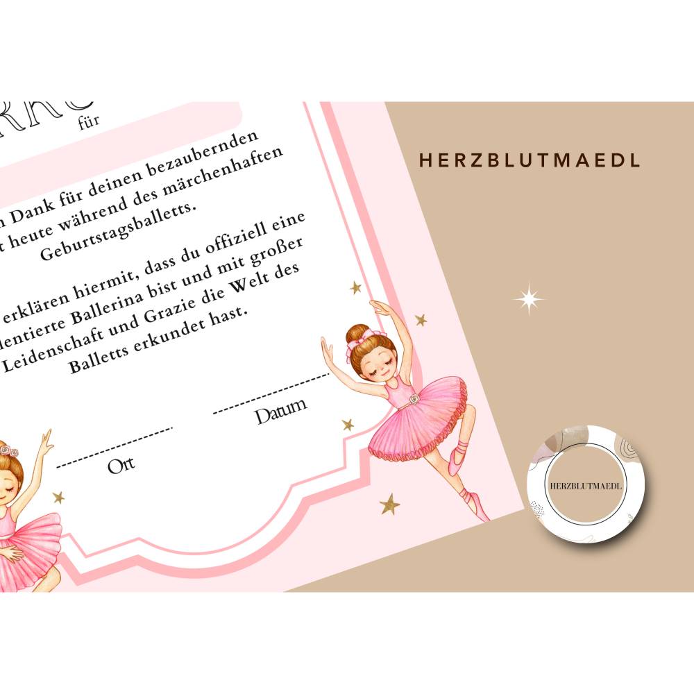 Ballett / Ballerina Kindergeburtstagsurkunde – Liebevolles Geschenk für kleine Tänzerinnen Bild 7