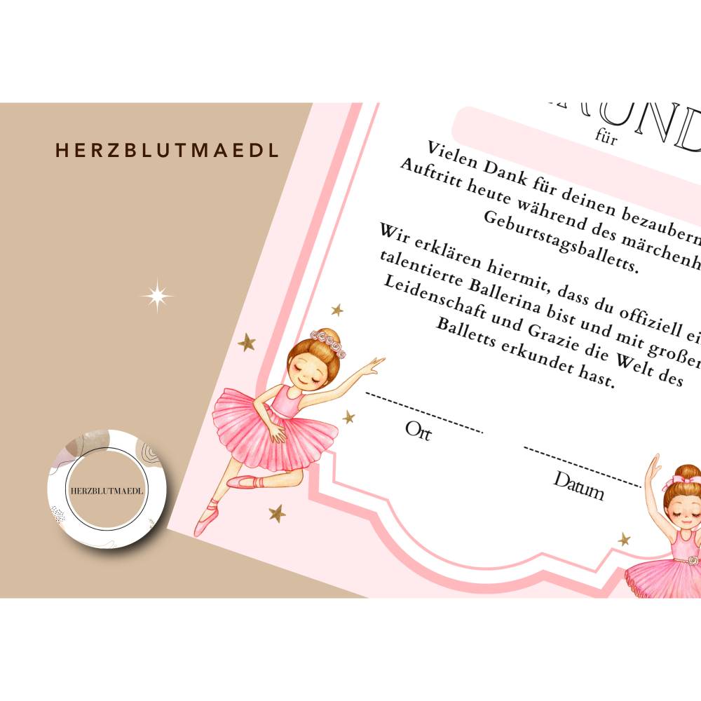 Ballett / Ballerina Kindergeburtstagsurkunde – Liebevolles Geschenk für kleine Tänzerinnen Bild 8