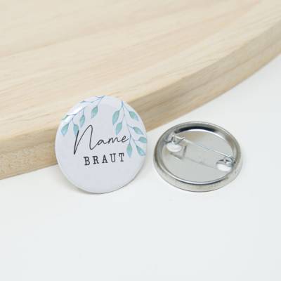 10 personalisierte Hochzeit JGA Button, Stil 05 | runde 32mm Namen Button | Junggesellenabschied Namensbutton