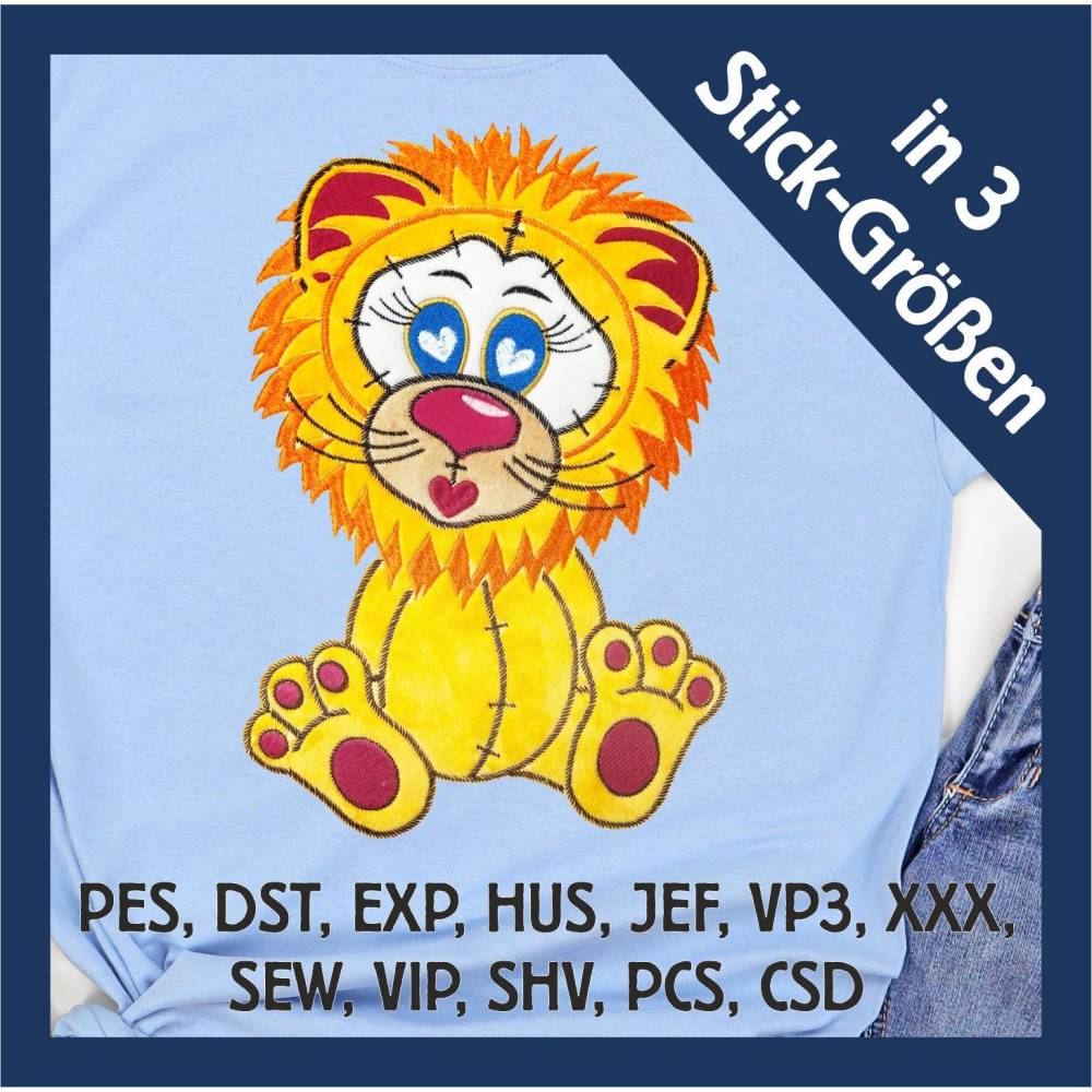 Stickdatei Applikation Löwe Casimir in 3 Größen, Maschinenstickerei, Stickmuster mit Tiermotiv Bild 1