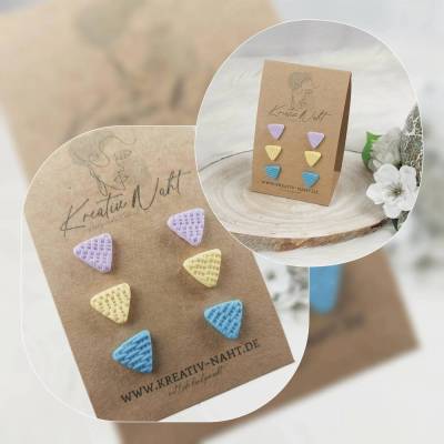 Ohrstecker „Dreieck“ 3er-Set (aus hypoallergenem Edelstahl, Nickelfrei) Lila Gelb Blau