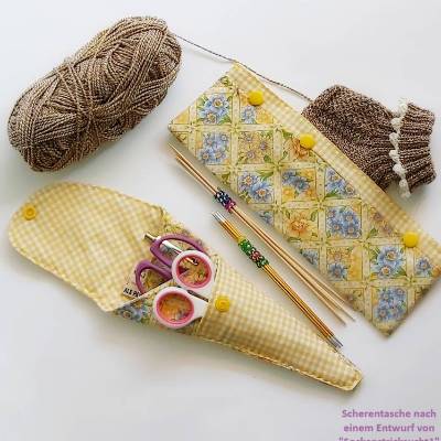 Scherentasche mit Nadelgarge, Stricknadeltasche Urlaub, Handarbeitsetui unterwegs Stricknadeletui Scherenetui, Nadelsafe