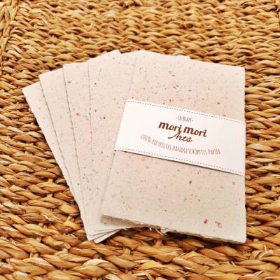 Handgeschöpftes Papier Set | 10 Bögen 13x8,5 cm | Weiß | Büttenpapier Recycelt, Deckle-Rand | Für Scrapbooking & Karten
