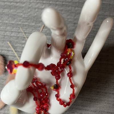 Armband, Perlenarmband mit Facettenperlen, gehäkelt