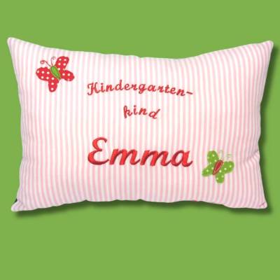 Personalisiertes Kissen mit Namen – Geschenk für Kindergartenkind & Schulkind, bestickt, Schmetterling, individuell, Junge & Mädchen
