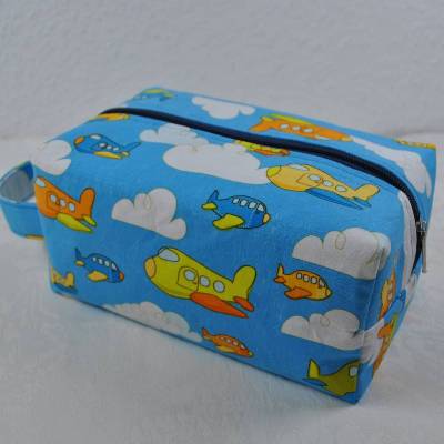 Kinderkulturtasche, Kinderkulturbeutel mit Flugzeug-Motiv 