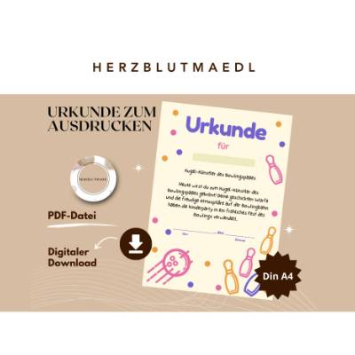 Bowling-Urkunde für Kinder – Personalisierte Urkunde zum Ausdrucken für Kindergeburtstage, Bowling-Partys 