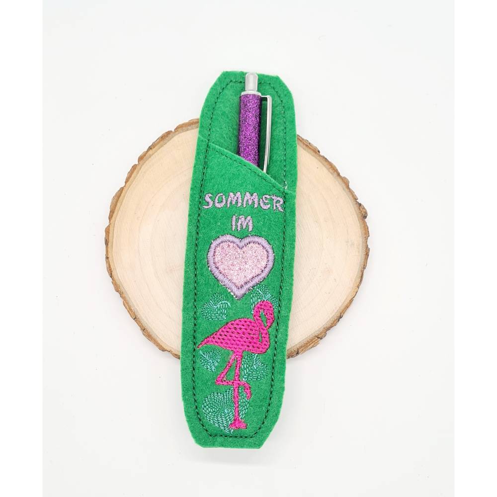 Stickdatei Kulli Etui Sommer ITH – Flamingo & Herz Bild 1