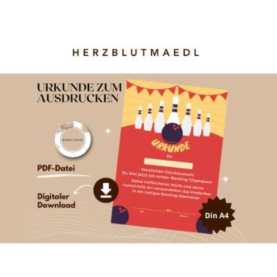 Bowling-Urkunde für Kinder – Personalisierte Urkunde zum Ausdrucken für Kindergeburtstage, Bowling-Partys