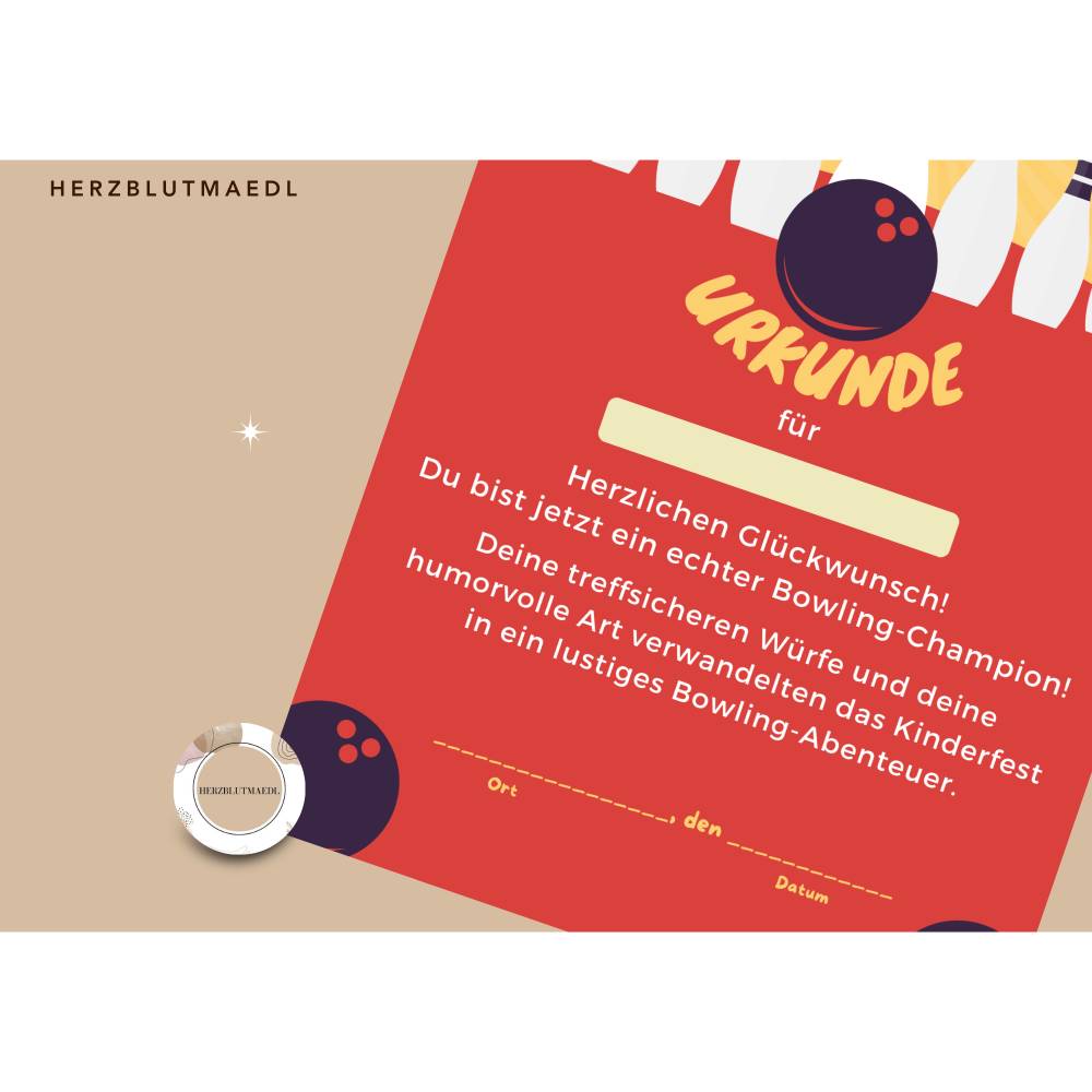 Bowling-Urkunde für Kinder – Personalisierte Urkunde zum Ausdrucken für Kindergeburtstage, Bowling-Partys Bild 8