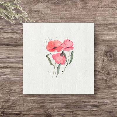 Mini-Aquarell MOHNBLUMEN, Wandbild Geschenkidee Miniaturen Kunstdruck Minibild Sommerblumen im minimalistischen Stil