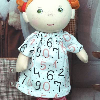 Mit Zahlen Puppenkleidung Kleid Tunika Weiß passend für Puppen Stoffpuppen 25cm Neu #