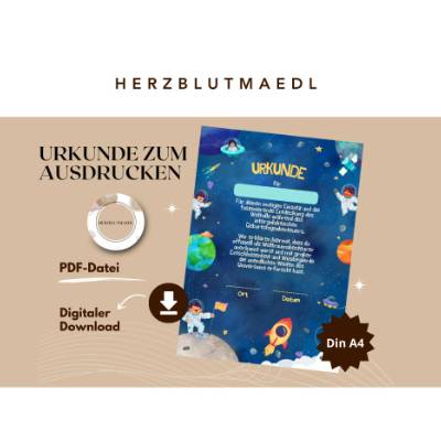 Urkunde als Mitgebsel für den Kindergeburtstag | Geschenktüte für Kinder | Rakete | Weltall | Weltraumpar