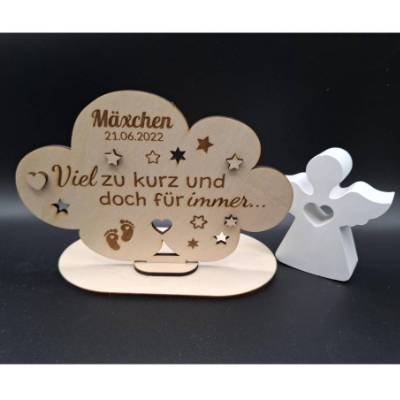 Holzschild mit persönlicher Gravur - Wolke - als Andenken an Dein Sternenkind, geliebte Person, Trauerlicht, 